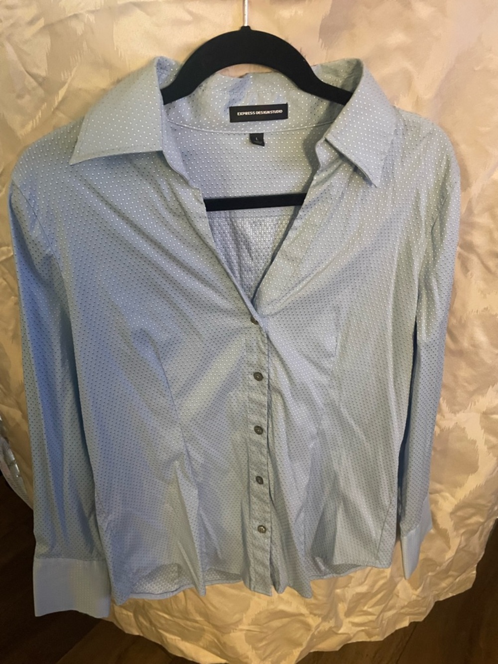 Express Men's Pale Blue Dress Shirt with Microdot Pattern